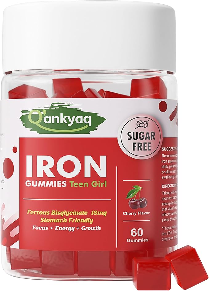 Iron Gummies for Teen Girls Gentle Iron Bisglycinate with Vitamin C Iron Supplement Plus Folate Energy &amp Anemia Support Chewable Sugar Free 60 Gummies