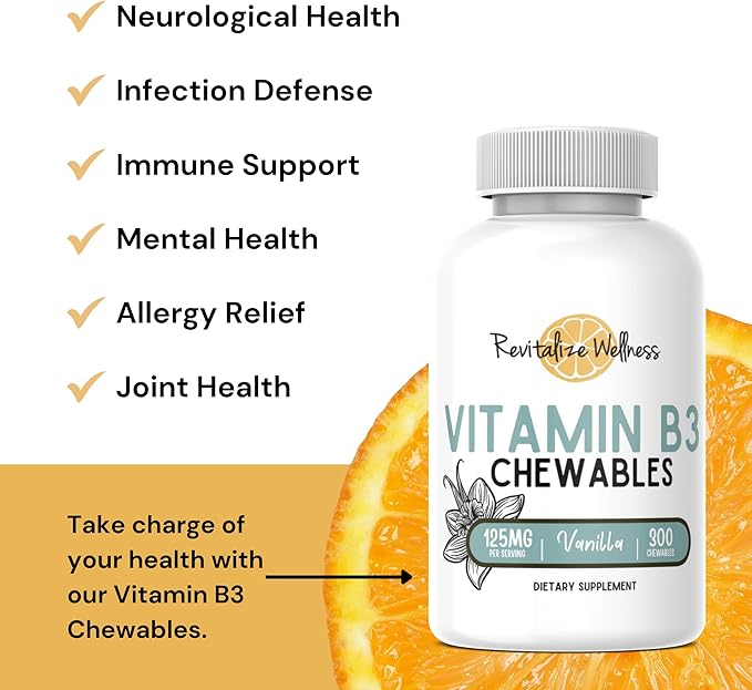 Vitamin B3 Chewables | 125 mg Vitamin B3 per Serving | Vanilla Flavor | 300 Servings