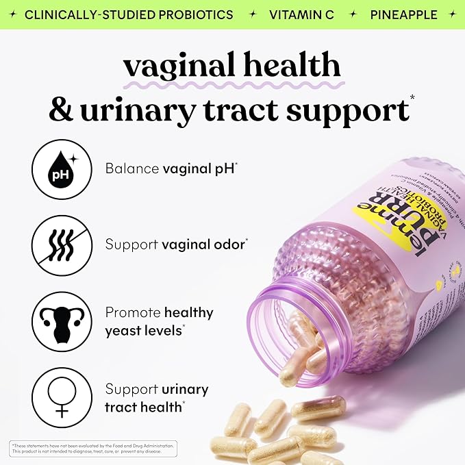 Lemme Purr Vaginal Probiotics for Women - Promotes pH Balance Healthy Vaginal Odor &amp Urinary Tract Health w/Lactobacillus Blend Clinically Tested Strains Pineapple &amp Vitamin C - 60 Veggie C