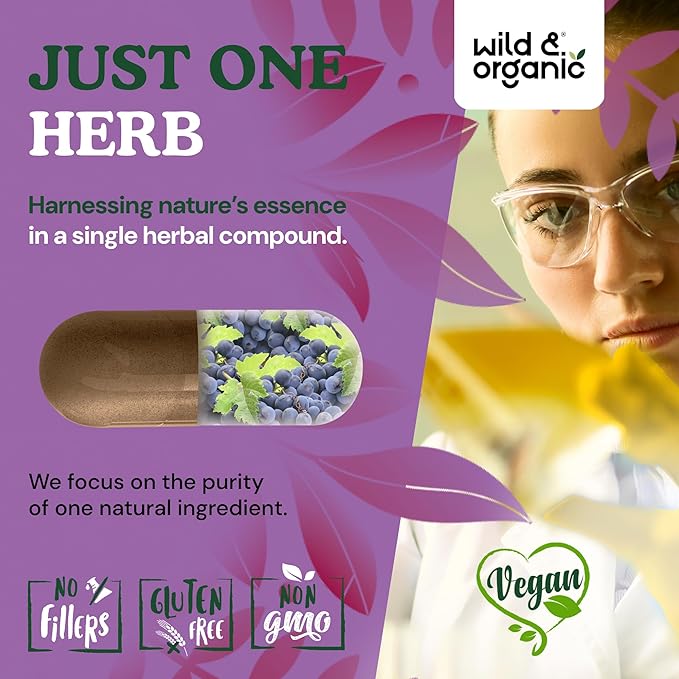 Wild &amp Organic Grape Seed Extract Capsules - 20000 mg Strength Grapeseed Extract Equivalent - 95% Polyphenols - 400 mg per Serving - 180 Vegan Capsules - 6 Month Supply - Non-GMO