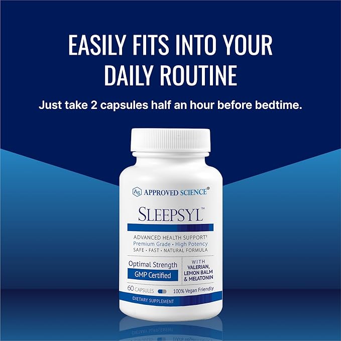 Approved Science Sleepsyl - Sleep Supplement - Valerian Root Lemon Balm Melatonin Chamomile L-Ornithine - Vegan 120 Capsules (60 Count Pack of 2)