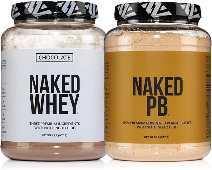 NAKED Whey Chocolate Protein Powder 24 Servings PB Powdered Peanut Butter 2LB (76 Servings) – Grass-Fed Bulk Vegan Non-GMO Gluten Free Soy Free