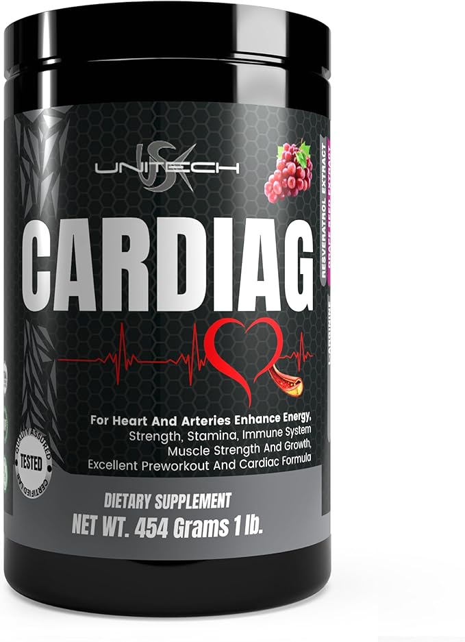Unitech USK Cardiag Grape Powder | Natural Supplement with L-Arginine L-Citrulline Grape Seed Extract Resveratrol and Coenzyme Q10 | Grape Flavor 16 oz