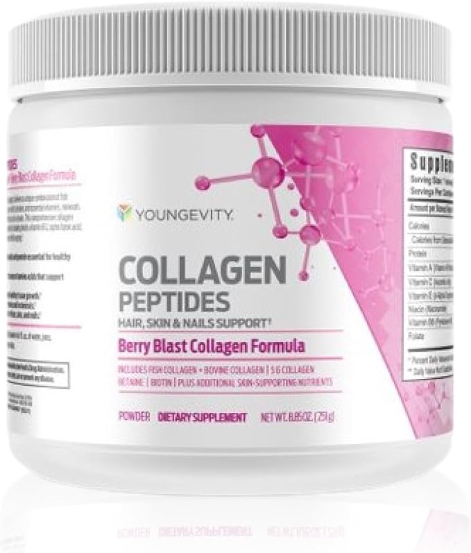 Youngevity Collagen Peptides Powder – Hair Skin &amp Nail Support with Hydrolyzed Type I &amp II Biotin Vitamin B12 Antioxidants &amp Alpha Lipoic Acid – Bone &amp Bone Health – Berry Flavor –