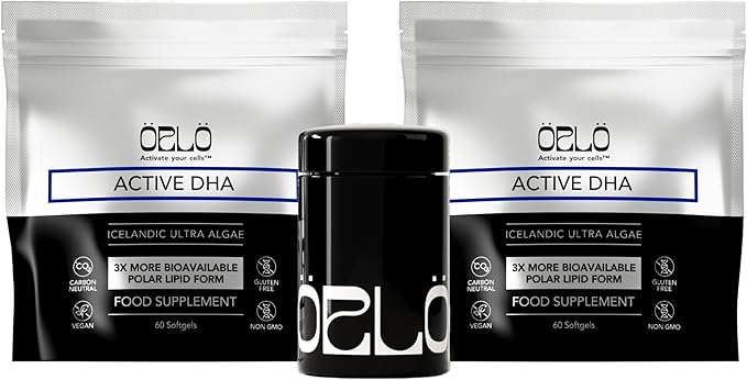 Orlo DHA Supplement 1000mg - 3X Absorption Natural Icelandic Nordic Omega 3 DHA &amp EPA for Brain &amp Eye Support – Vegan Fish Oil Alternative No Fishy Aftertaste 120 Easy-to-Swallow Mini Softge