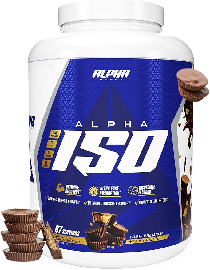 Alpha Supps ISO Low Carb 100% Whey Protein Isolate Powder 25 Grams Per Serving Helps Support Muscle Growth Low Sugar and Gluten Free (Chocolate Peanut Butter 5 lb)