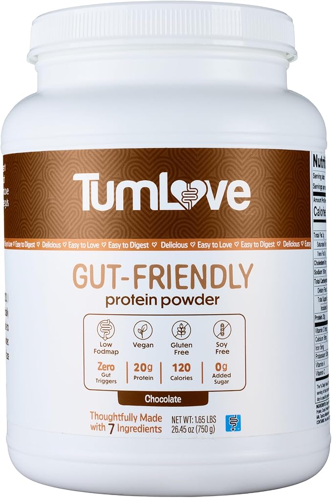 TumLove Vegan Protein Powder - Low FODMAP Certified Gluten-Free Dairy-Free Soy-Free 100% Gut-Friendly &amp Non-Bloating Chocolate (25 Servings)