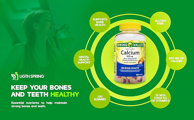 Calcium Plus Vitamin D Adult Gummies 500mg 1000 IU Assorted Flavors 100 Ct (2 Pack) Bundle with Exclusive Vitamins &amp Minerals - A to Z - Better Light&ampSpring Guide (3 Items)