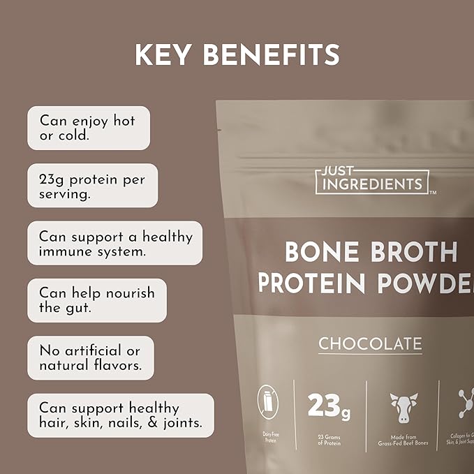 Bone Broth Protein Powder – Chocolate | 15 Servings | 21g Grass-Fed Protein per Serving | Dairy-Free | Collagen for Gut Skin &amp Joint Support | Made with Real Food Ingredients