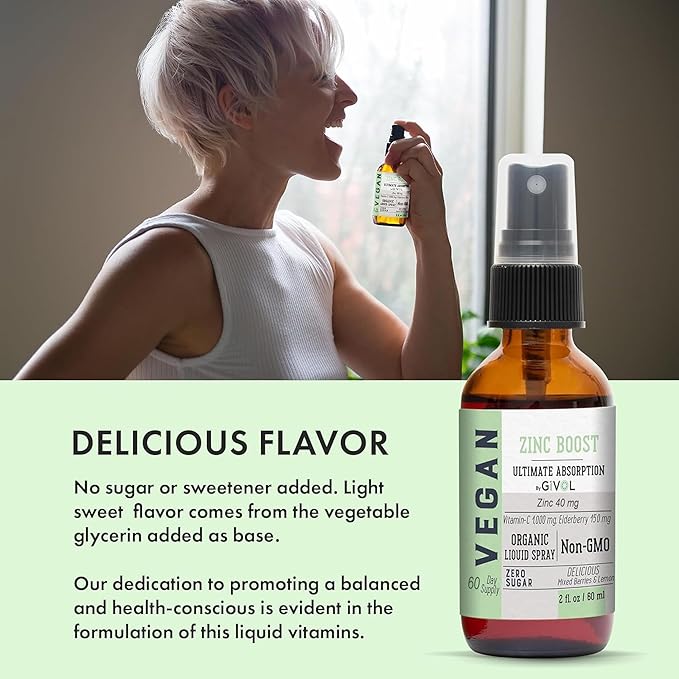 Iron Supplement - 18mg Bisglycinate Complex with Vitamin C &amp B12 for Energy &amp Immunity Boost and Organic ZINC Boost Mist 40mg (Extra Strength) - Sugar Free with VIT C and Elderberry Extract