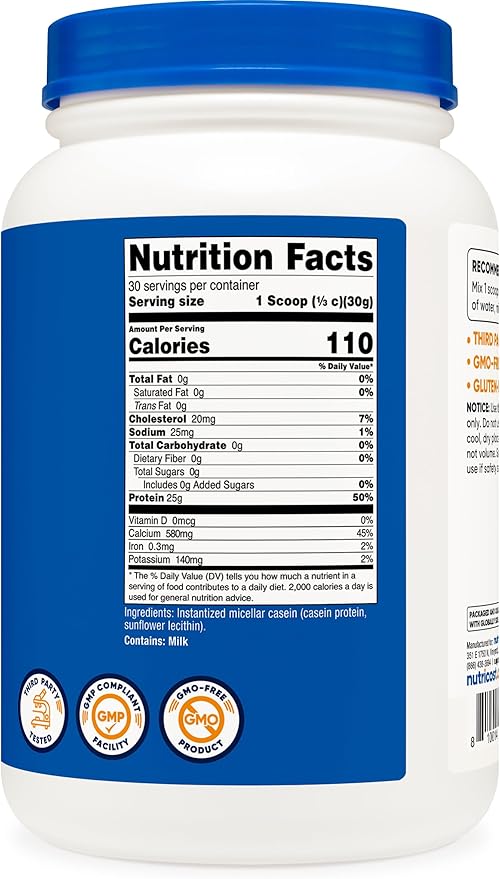Nutricost Casein Protein Powder 2lb - Micellar Casein Gluten Free Non-GMO (Unflavored)