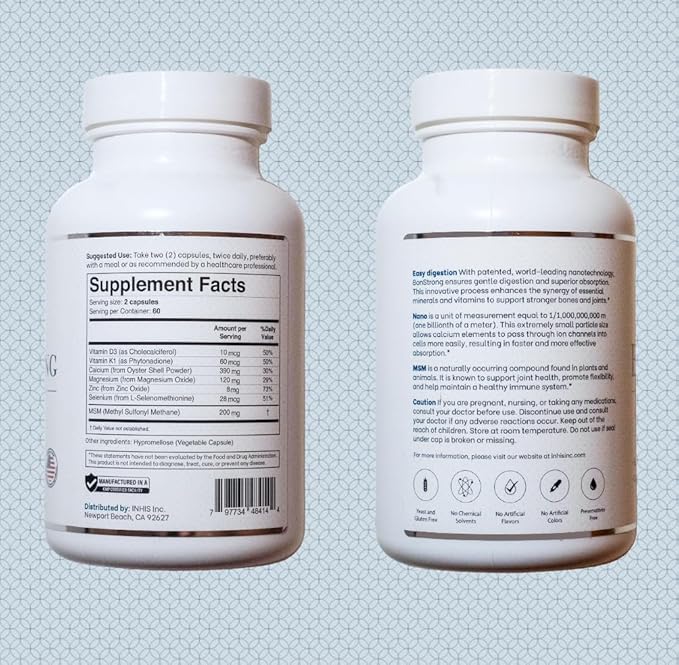 Nano Calcium Supplement with MSM – 7-in-1 Bone Support Formula with Vitamin D3 K1 Magnesium &amp Zinc – Made in USA – 120 Capsules