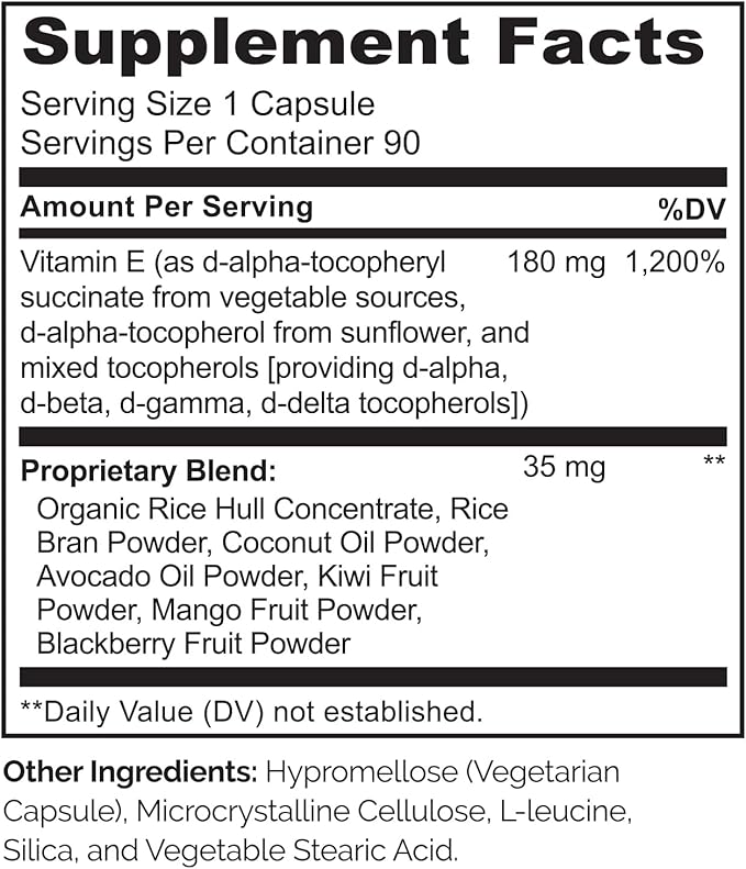 NATURELO Vitamin E Capsules 180 mg - 90 Vegan Capsules | Supports Skin Hair and Nails | Immune and Eye Health | Natural Mixed Tocopherols &amp Whole Foods | Non-GMO Dry Vitamin E