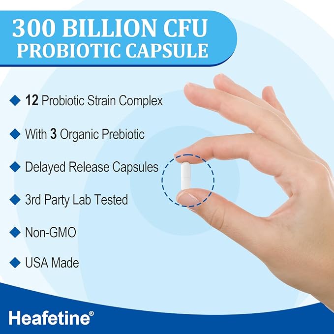 300 Billion CFUs Probiotics for Women &amp Men - 12 Strains + 3 Organic Prebiotics Probiotics for Digestive Health &amp Immune Gut Health &amp Bloating Gut Health for Women &amp Men - 60 Capsul