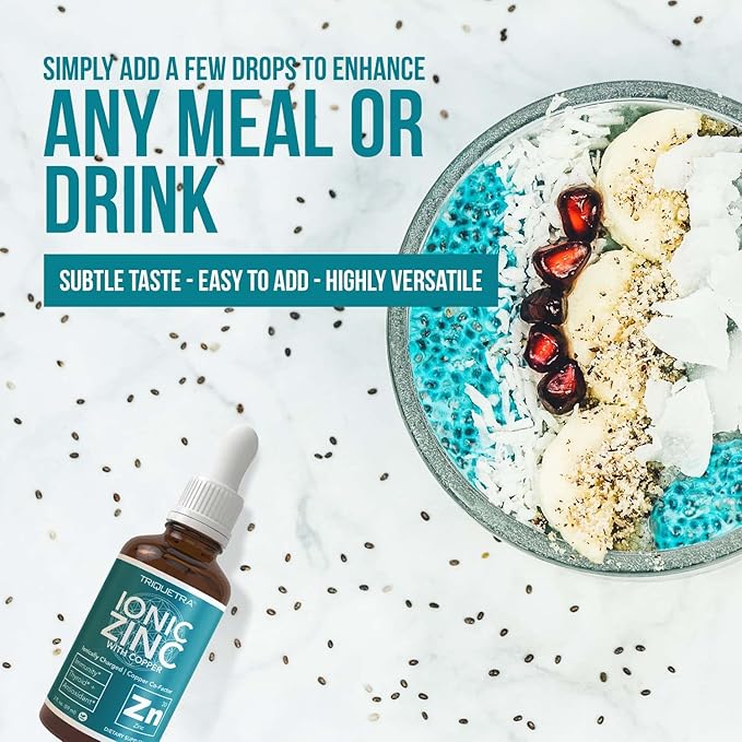 Ionic Zinc Plus Copper Liquid Concentrate 240 Servings Glass Bottle Vegan - Balanced Ratio of Zinc Copper - Supports Immunity Brain Thyroid (2 oz.)