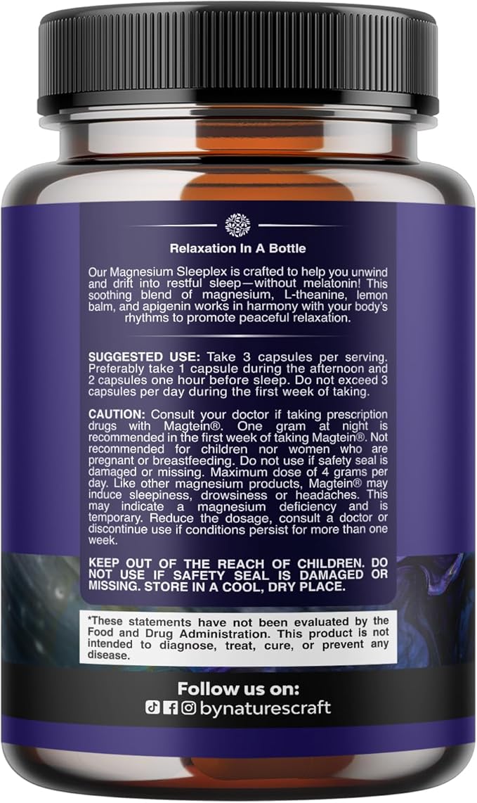 High Absorption Magnesium Sleep Supplement - Rest Support Magtein Magnesium L-Threonate and Apigenin Theanine for Sleep and Rest for Women &amp Men - Mg L-Threonate Melatonin Free Sleeping Aid - 180