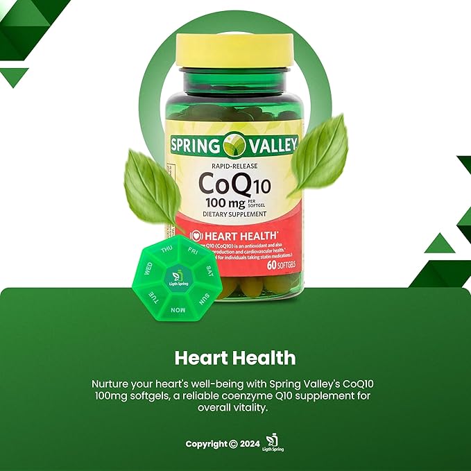 Rapid-Release CoQ10 100 mg 60 Softgels with Bundle Exclusive Vitamins &amp Minerals - A to Z - Better Ligth&ampSpring Guide + Weekly Pill Organizer (3 Items)