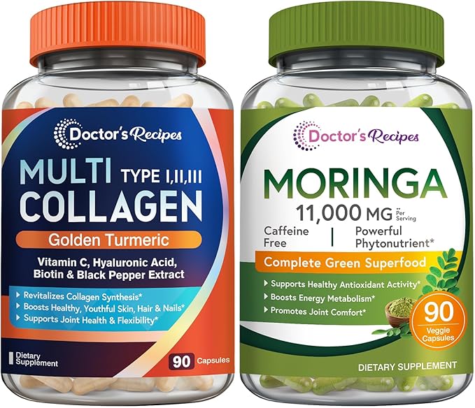 Doctor's Recipes Moringa 11000 mg Strength 90 Caps and Multi Collagen Peptides 90Caps