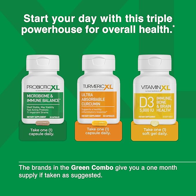 TrioXL - 3 Powerful Supplements That Promote a Strong Immune System Includes TumericXL VitaminXL D3 &amp ProbioticXL Gluten-Free Immune Booster 3-30 Count