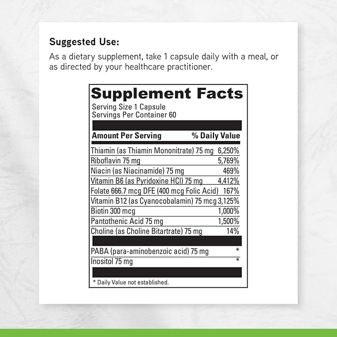DAVINCI Labs B Complex-75 - Supports Relaxation and Proper Nerve Function* - Dietary Supplement with Niacin Vitamin B6 B12 Biotin Choline and More - Vegetarian - Gluten-Free - 60 Capsules