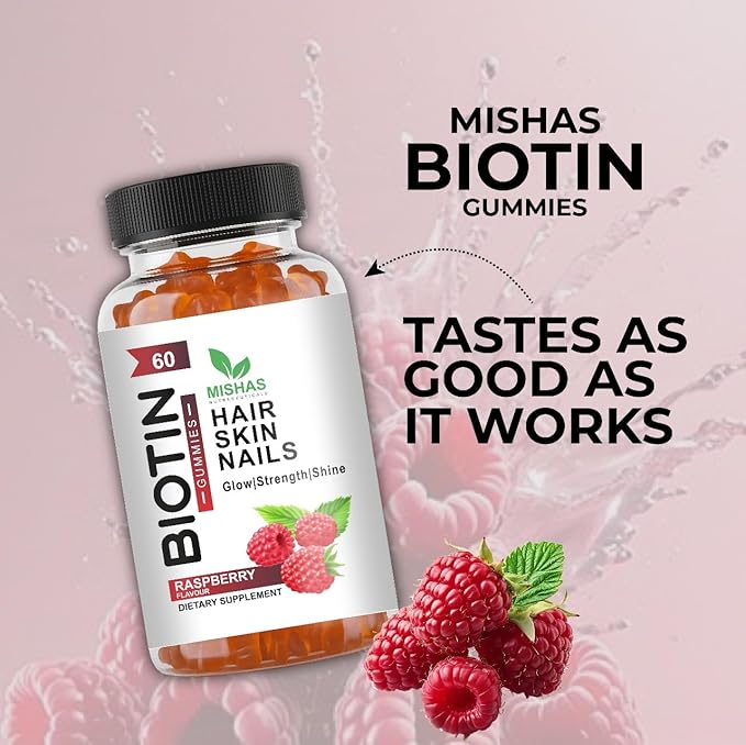 Mishas Nutraceuticals Hair Skin &amp Nails Gummies - Supports Healthy Hair - Vegan biotin Vitamins for Women &amp Men Supports Faster Hair Growth Stronger Nails Healthy Skin Extra Strength 60 Cou