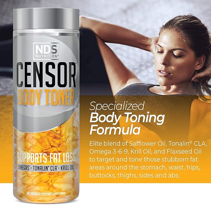 Censor NDS Nutrition Fat Loss and Body Toner with CLA Fish Oil Safflower and Omega 3-6-9 Blend - Dietary Supplement for Improved Energy Metabolism and Health - 180 Softgels
