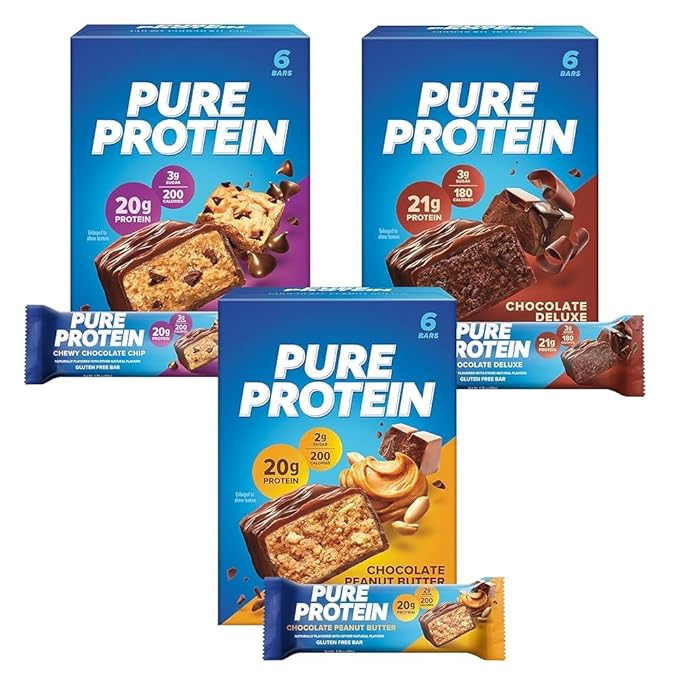 Pure! Protein Bars Variety Pack High Protein Nutrition Bars Minimal Sugar Gluten Free Snack Bars for Energy Support 25 Count (Pack of 2) – Chocolate Peanut Butter Chocolate Deluxe Chewy Chocolat