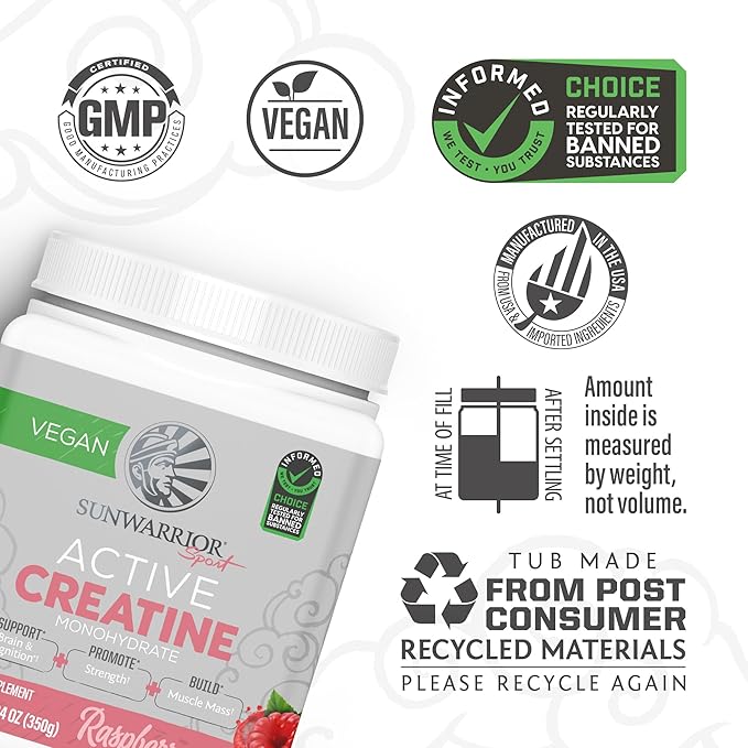 Sunwarrior Clear Protein Powder | Vegan Plant-Based Protein 30 Servings Raspberry Flavored &amp Creatine Monohydrate Powder | 50 Servings Raspberry Flavored