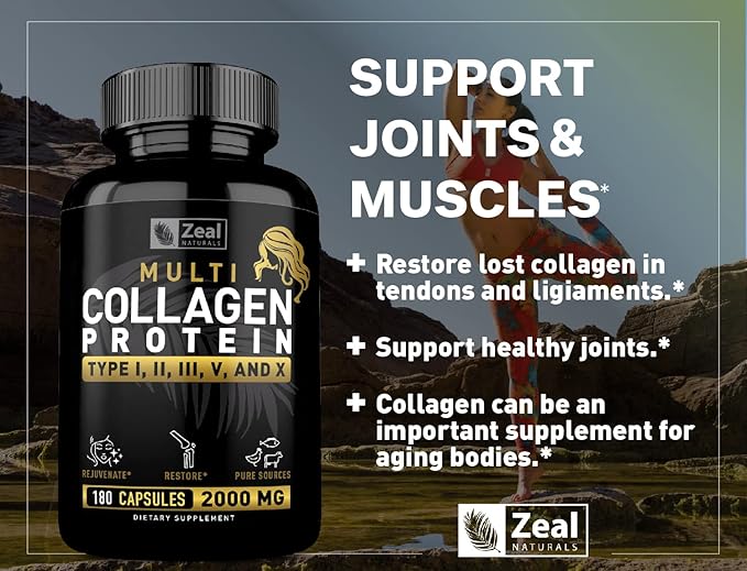 Multi Collagen Peptides Pills (Types ⅠⅡⅢⅤⅩ) Grass Fed Collagen Pills (180 Capsules) - Hydrolysate Collagen Protein Blend for Hair Skin Nails and Joint Support - Collagen Pills for Women