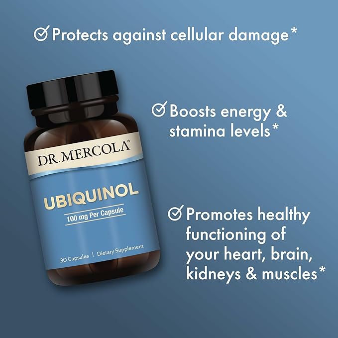 Dr. Mercola Ubiquinol - Supports Energy Production - Antioxidant Supplement - Non-GMO Gluten-Free &amp Soy-Free - 30 Capsules (30 Servings) - 100 mg
