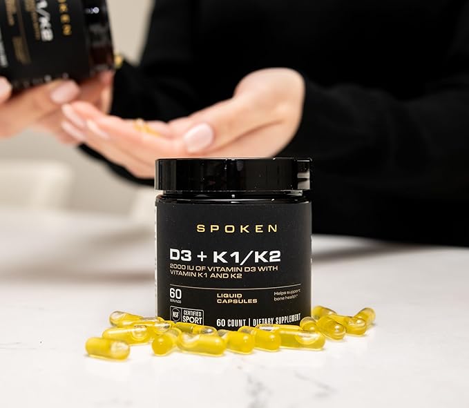 Spoken Nutrition Vitamin D3 with K1 and K2 60 Day Supply – Supports Strong Bones and Muscles – Calcium Absorption and Cardiovascular Health Supplement