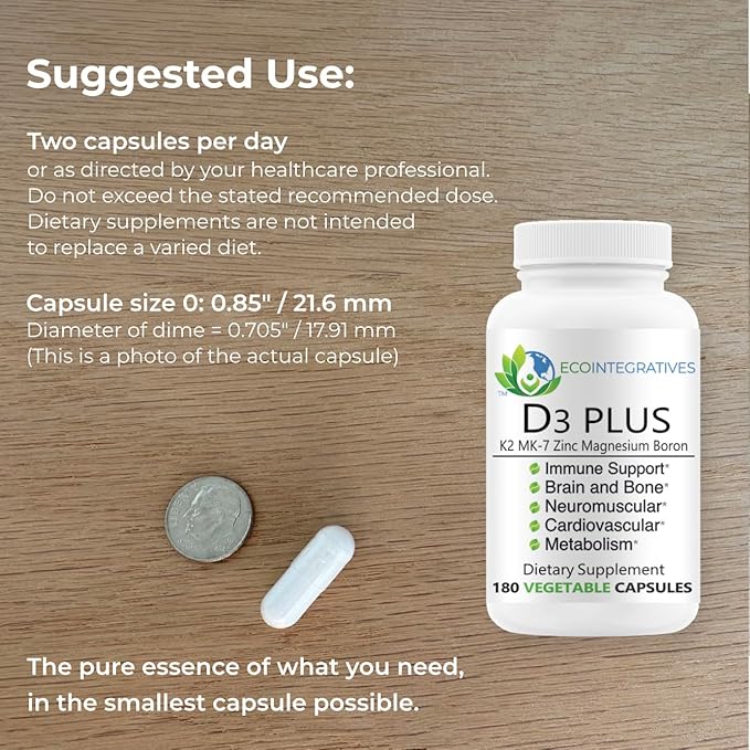 D3 Plus Boron Vitamin K2 Magnesium Zinc Supports Cardiovascular Nerves Muscles Bone Teeth Gums Immune Health Tissue Repair Balance Hormones Metabolism 180 Vegan caps