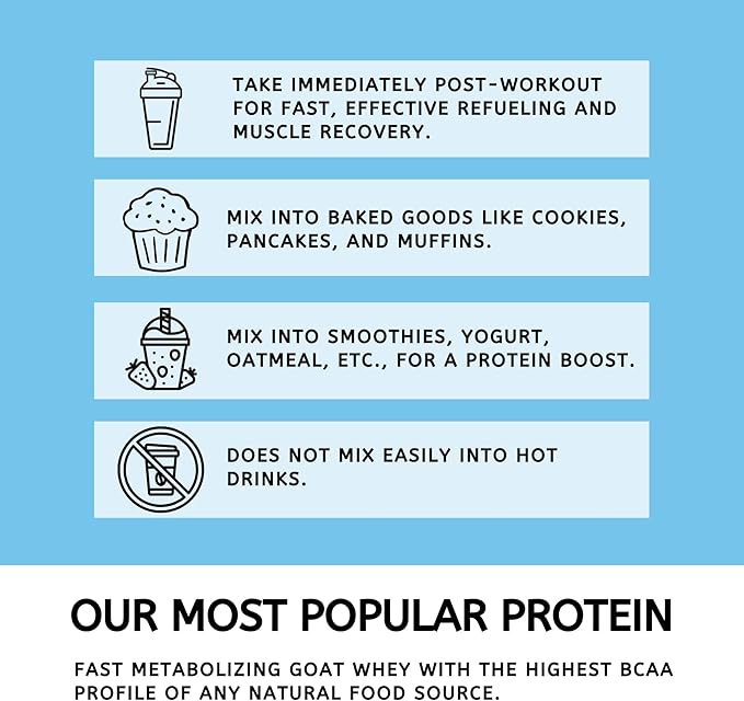 Mt. Capra Clean Whey Protein | Grass-Fed Undenatured Goat Whey Protein Powder | 24 g Protein Per Serving All Natural Non-GMO High in Branch Chain Amino Acids | Unsweetened | 15 Servings - 16 oz