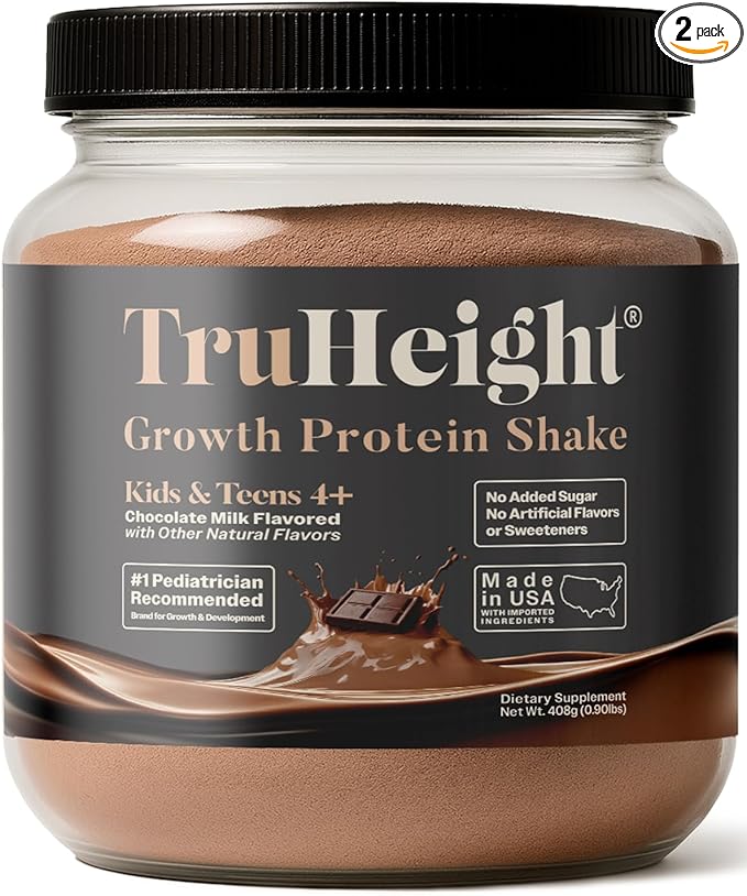 TruHeight Growth Protein Shake (Chocolate Milk Flavor Whey) Tall Nutrition for Natural Growth &amp Development - Protein Powder for Kids &amp Teens Weight Gain Drinks - Picky Eater Vitamin Taller