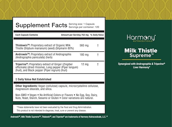 Milk Thistle Supreme™ – Liver Support &amp Detox Harmony with Andrographis &amp Triperine® – Digestion Skin &amp Vitality Support – Dr. Gumman’s Clinical Grade – Premium - 120 Vegan Capsules – Mad