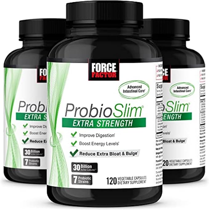 Force Factor ProbioSlim Extra Strength Probiotic Supplement for Women and Men with 30 Billion CFUs and Green Tea Extract for Gut Health Support Bloating and Gas Relief 360 Capsules Pack of 3