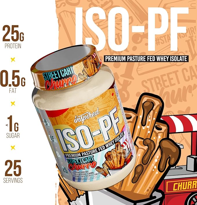 Inspired Nutraceuticals ISO-PF Grass Fed Whey Protein Isolate Free from Hormones GMOs and Antibiotics - Street Cart Churro (26.4 Ounces)