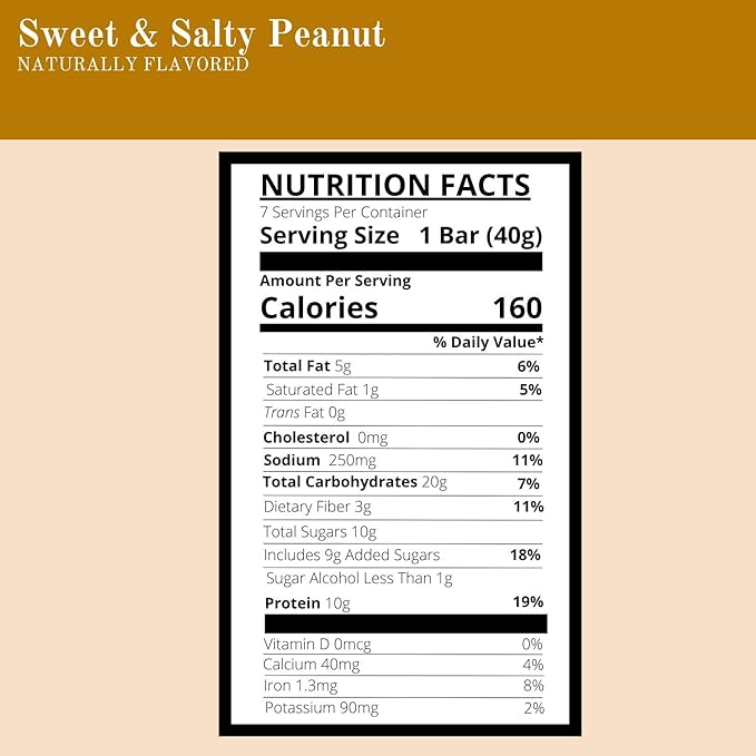 Nutmeg State Nutrition High Protein Snack Bar/Diet Bars - Sweet &amp Salty Peanut (7ct) - Trans Fat Free Aspartame Free Kosher Appetite Suppressant