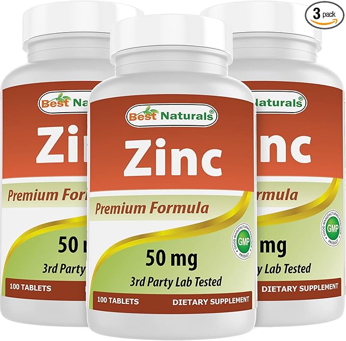 Best Naturals Zinc 50mg Supplements (as Zinc Picolinate) - Vitamins for Adults Immune Support - 120 Tablets (120 Count (Pack of 3))