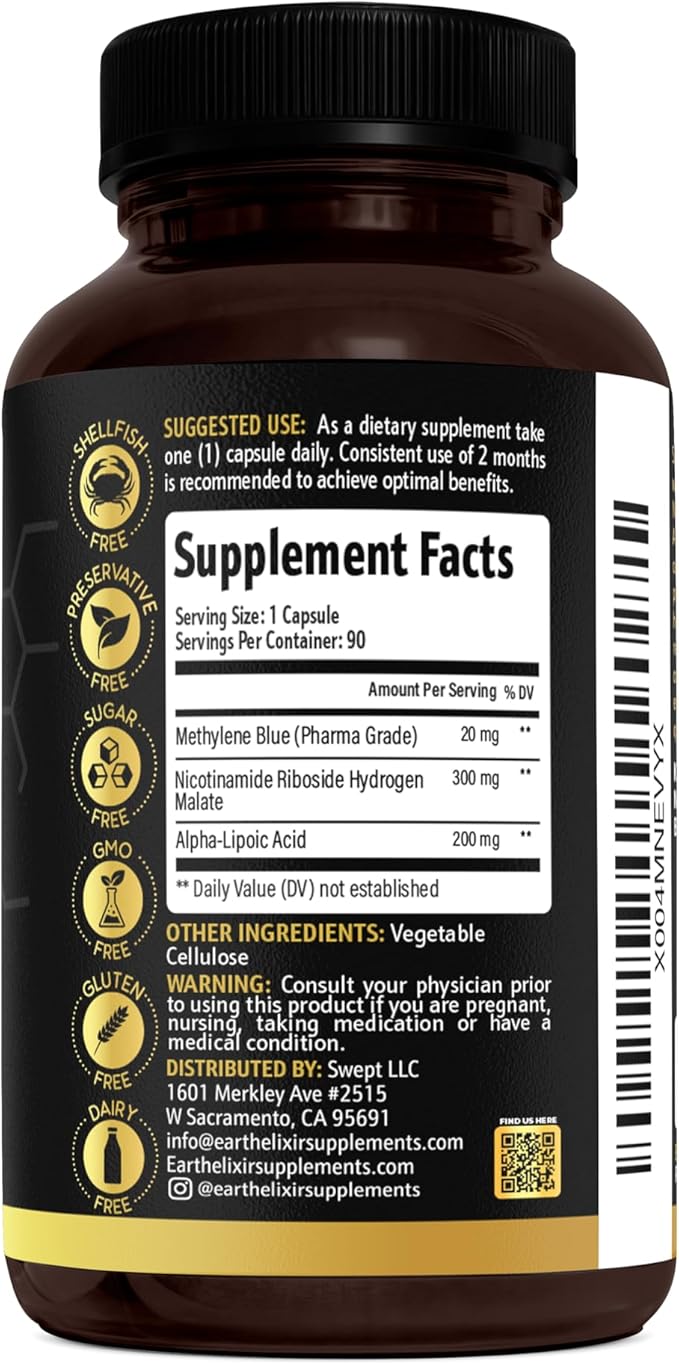 3-in-1 Methylene Blue Capsules – Methylene Blue Pharmaceutical Grade w/Alpha Lipoic Acid (ALA) &amp NAD Supplement for Energy Cognitive &amp Cellular Support – 3 Month Supply &amp 3rd Party Tested