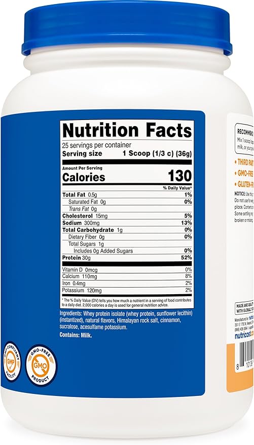 Nutricost Whey Protein Isolate 2 LB Churro Flavored - GMO-Free Gluten-Free