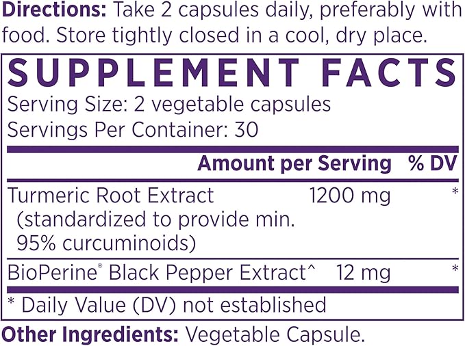 NAOMI Turmeric Curcumin High-Potency 1200 mg 95% Curcuminoids &amp BioPerine Black Pepper Extract to Boost Absorption up to 2000% Extra-Strength Joint Muscle Brain Support 60 Caps 30-Day Suppl