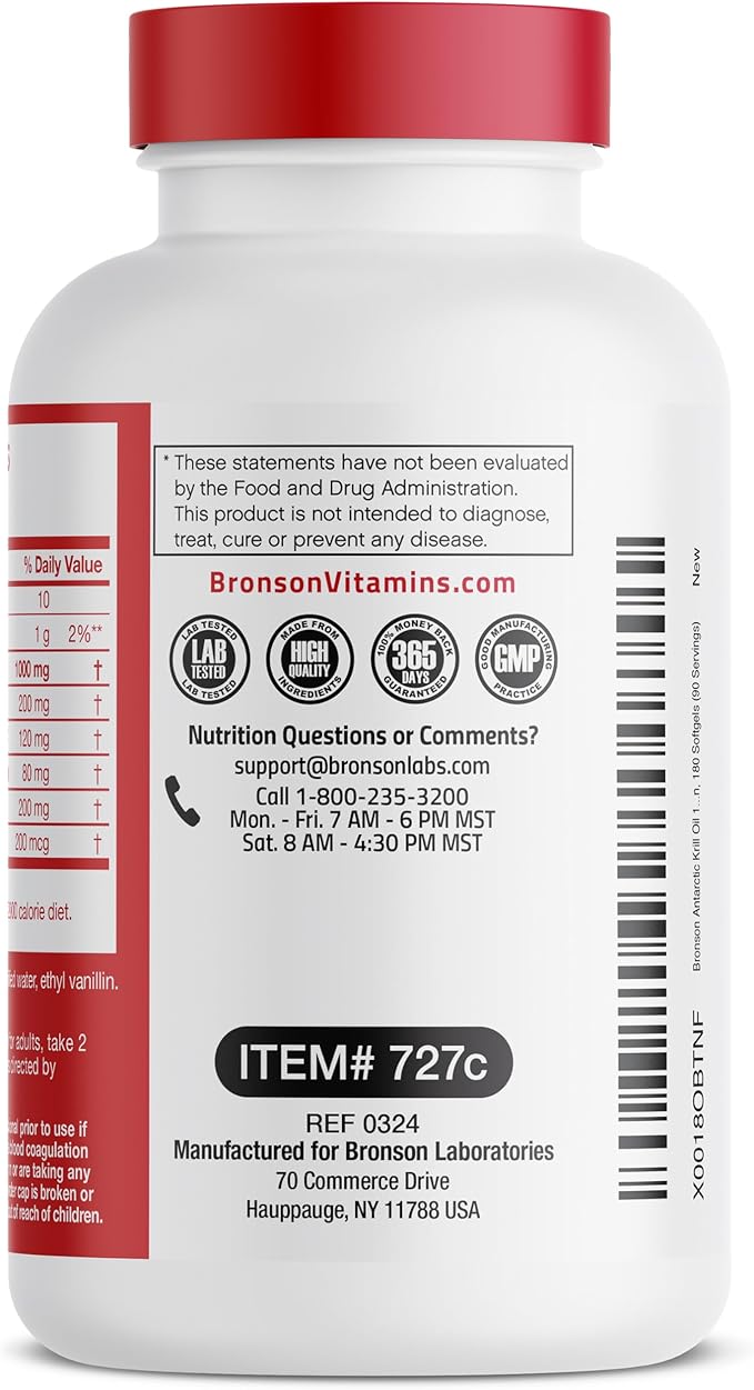 Bronson Antarctic Krill Oil 1000 mg with Omega-3s EPA DHA Astaxanthin and Phospholipids 180 Softgels