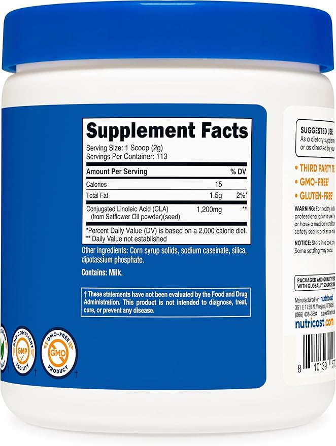 Nutricost CLA (Conjugated Linoleic Acid) 8oz (227g) Powder - Gluten Free GMO Free CLA Supplement