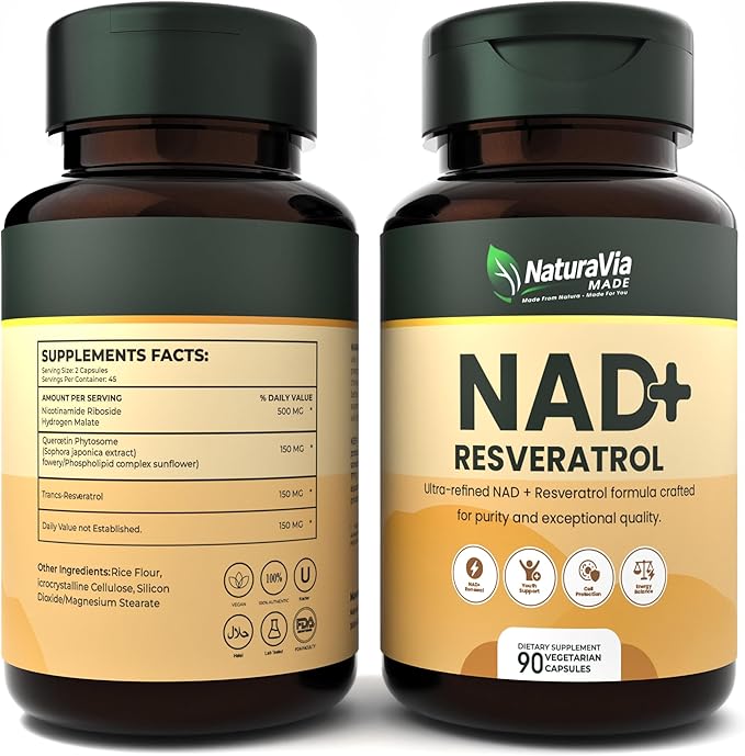 Nicotinamide Riboside Supplement with Resveratrol &amp Quercetin – 900mg Multi-Ingredient Blend – Supports NAD Levels – 90 Vegan Capsules – Made in USA