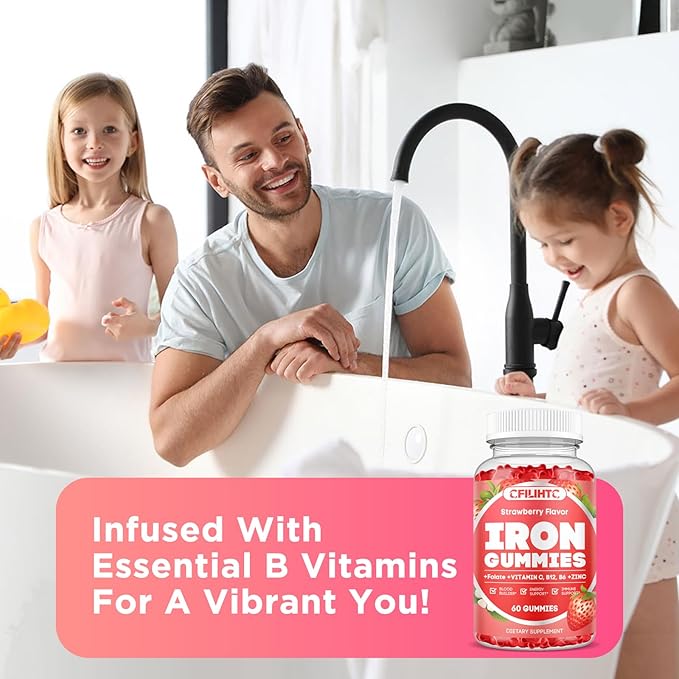 2 Pack Iron Gummies for Adults &amp Kids Iron Supplement Strawberry Blueberry Flavor