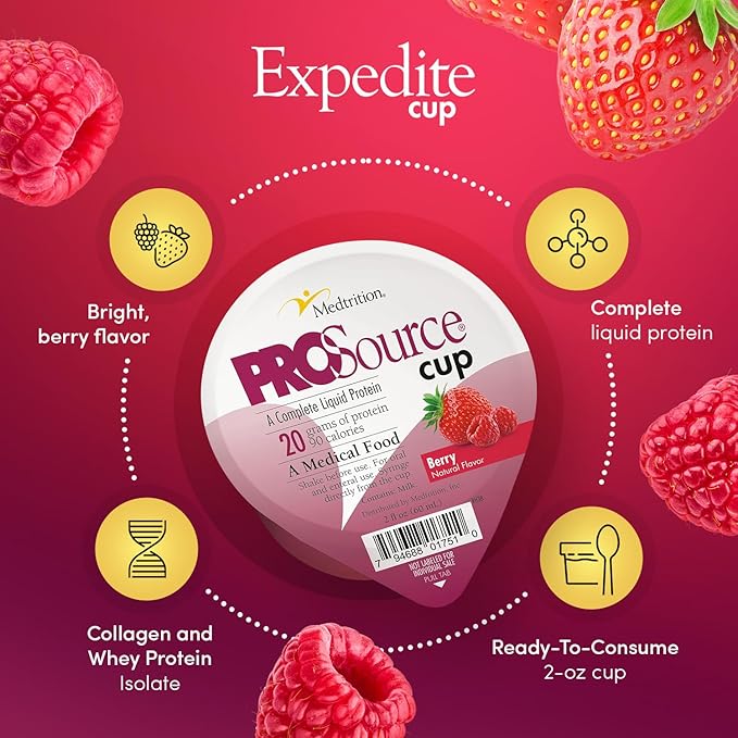 Medtrition ProSource Cup 20g Complete Liquid Protein in 2 oz Ready-to-Drink Cup Berry Flavor Clear Liquid Diet Oral or Syringe Use Supports Wound Healing Dysphagia &amp Post-Surgery Recovery