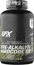 EFX Sports Kre-Alkalyn Hardcore | Thermogenic pH Correct Creatine Monohydrate Pill Supplement | Energy &amp Strength Pre Workout | 60 Servings 180 Capsules