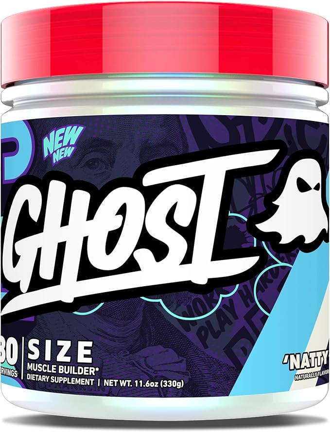 GHOST Size Muscle Builder Dietary Supplement - Natty 30 Servings – Support Muscle Growth &amp Strength Building for Men &amp Women - Creatine &amp Betaine - Free of Sugar &amp Gluten