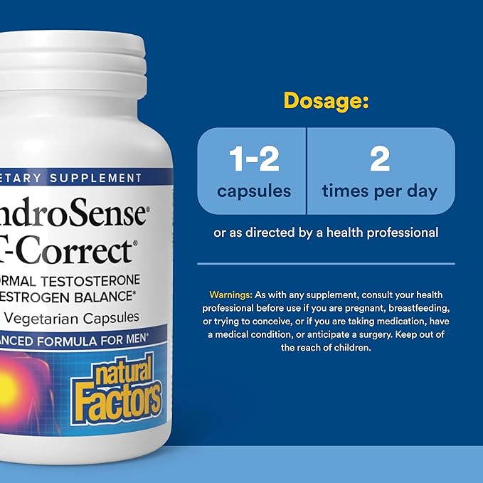 Natural Factors AndroSense T-Correct Supports Men's Hormonal Metabolism with Milk Thistle Turmeric and Lycopene 60 capsules (30 servings)
